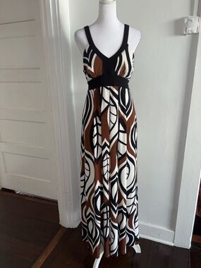Bisou Bisou Black Brown & White Sleeveless Maxi Dress